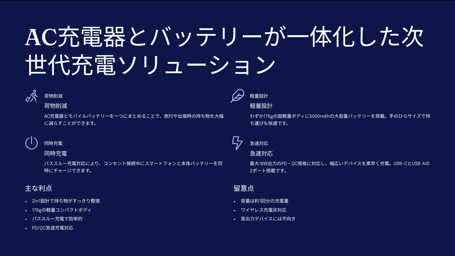 PowerCore III Fusion 5000を評価!|コンセント直挿し!充電器とバッテリーの二刀流 のまとめスライド