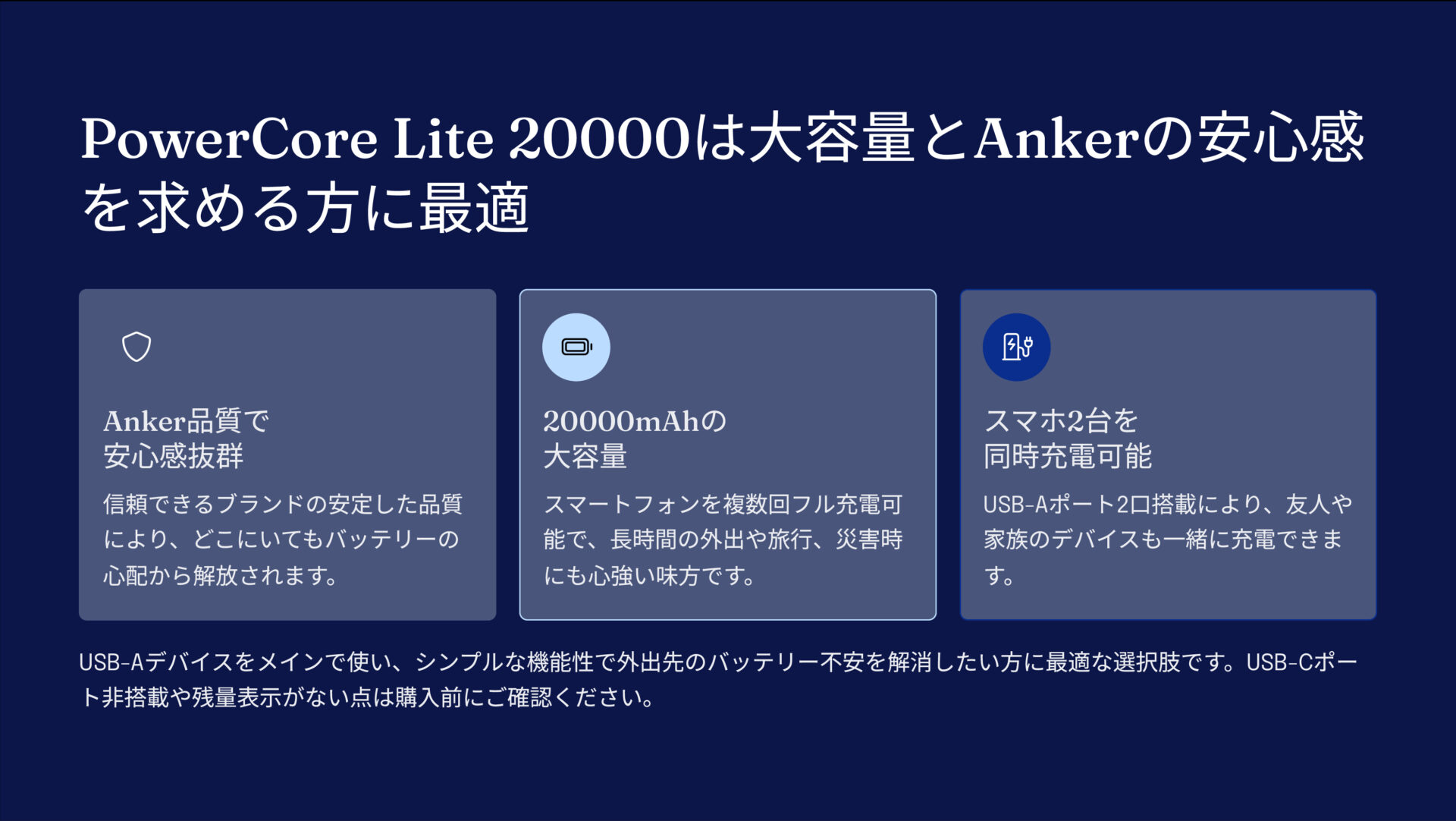 PowerCore Lite 20000を評価!|スマホ2台、頼れる大容量。 のまとめスライド