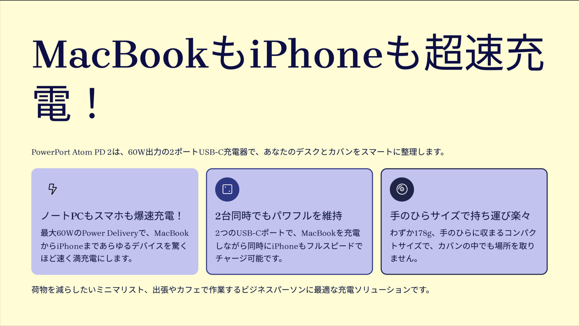 PowerPort Atom PD 2を評価!|未来を充電する、超小型パワー! のまとめスライド