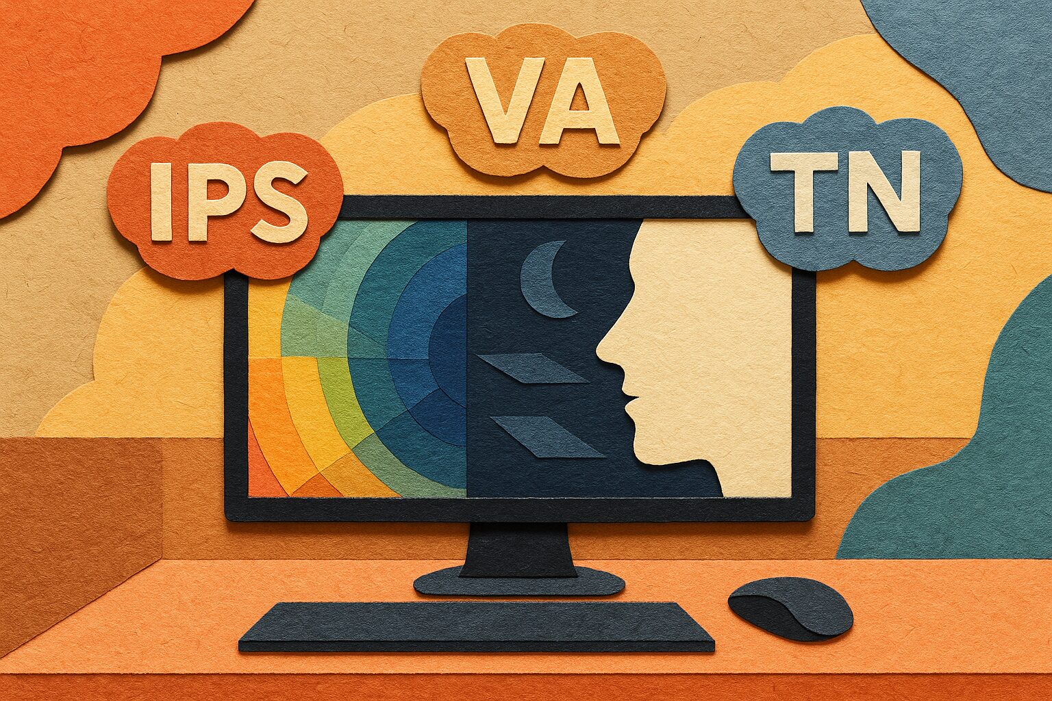 IPS VA TNパネル 色彩と人物が表示されたモニター