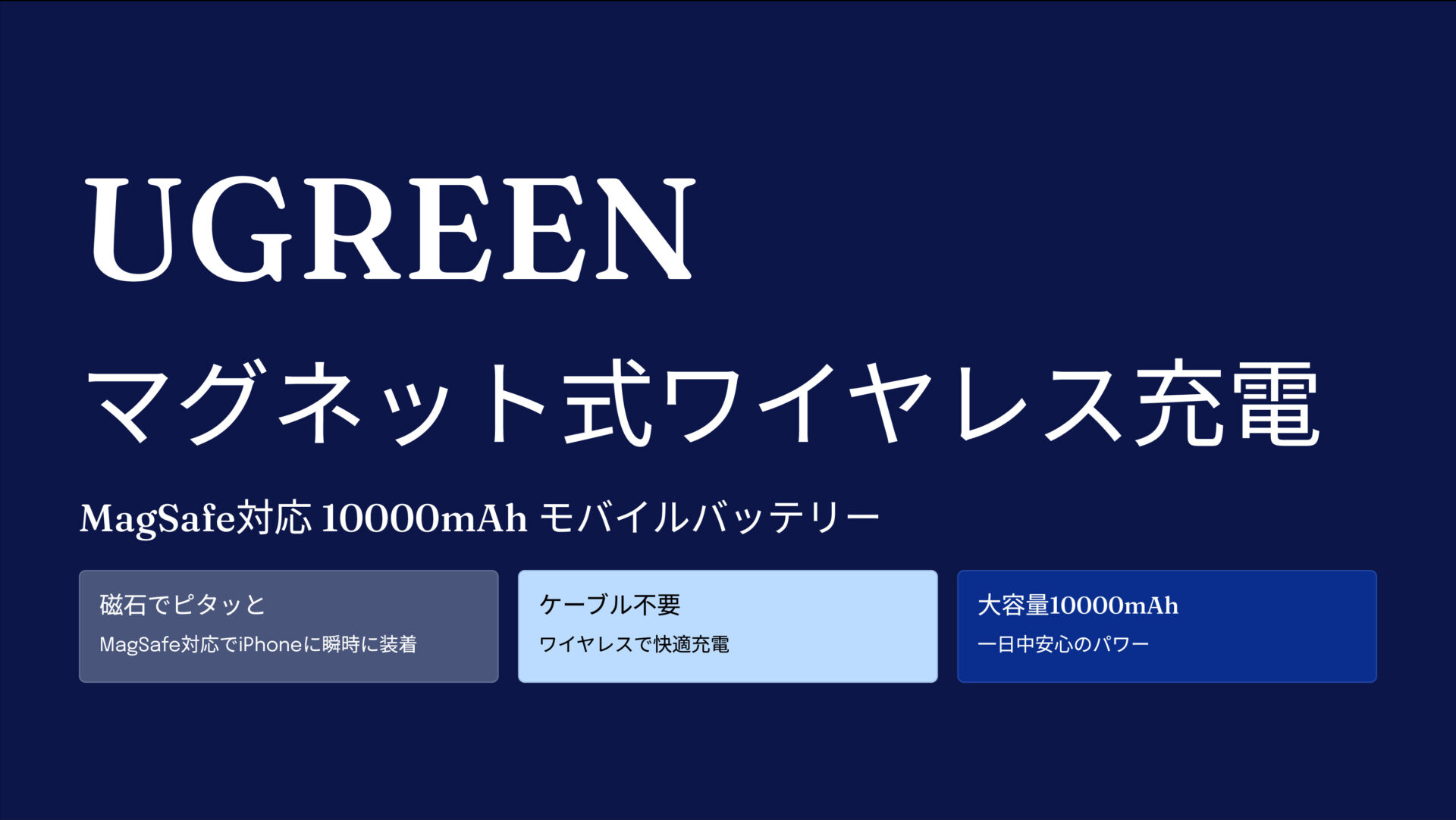 UGREENモバイルバッテリー マグネット式ワイヤレス充電 Magsafe対応 10000mAh のアイキャッチ画像