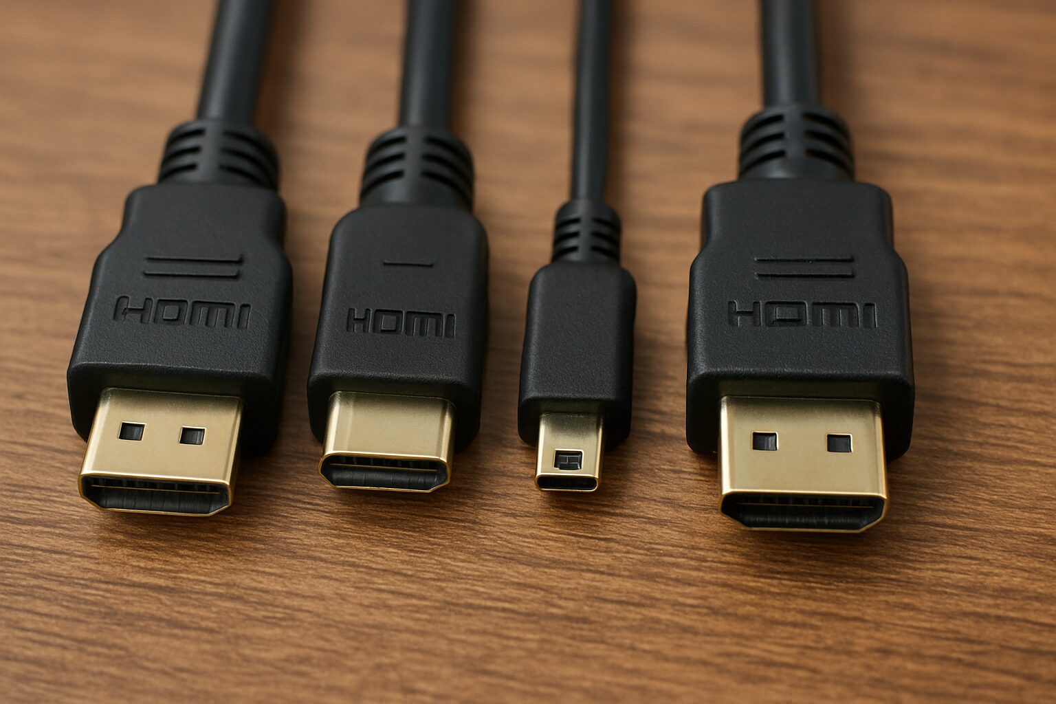 様々な種類のHDMIケーブルの端子4本が並んでいる