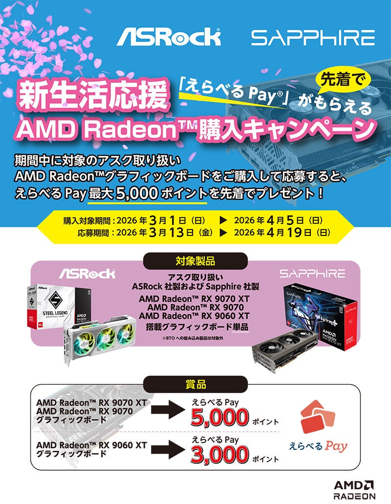 ASRockおよびSAPPHIRE社製グラフィックボードの購入で「えらべるPay(R)」がもらえる - 画像2