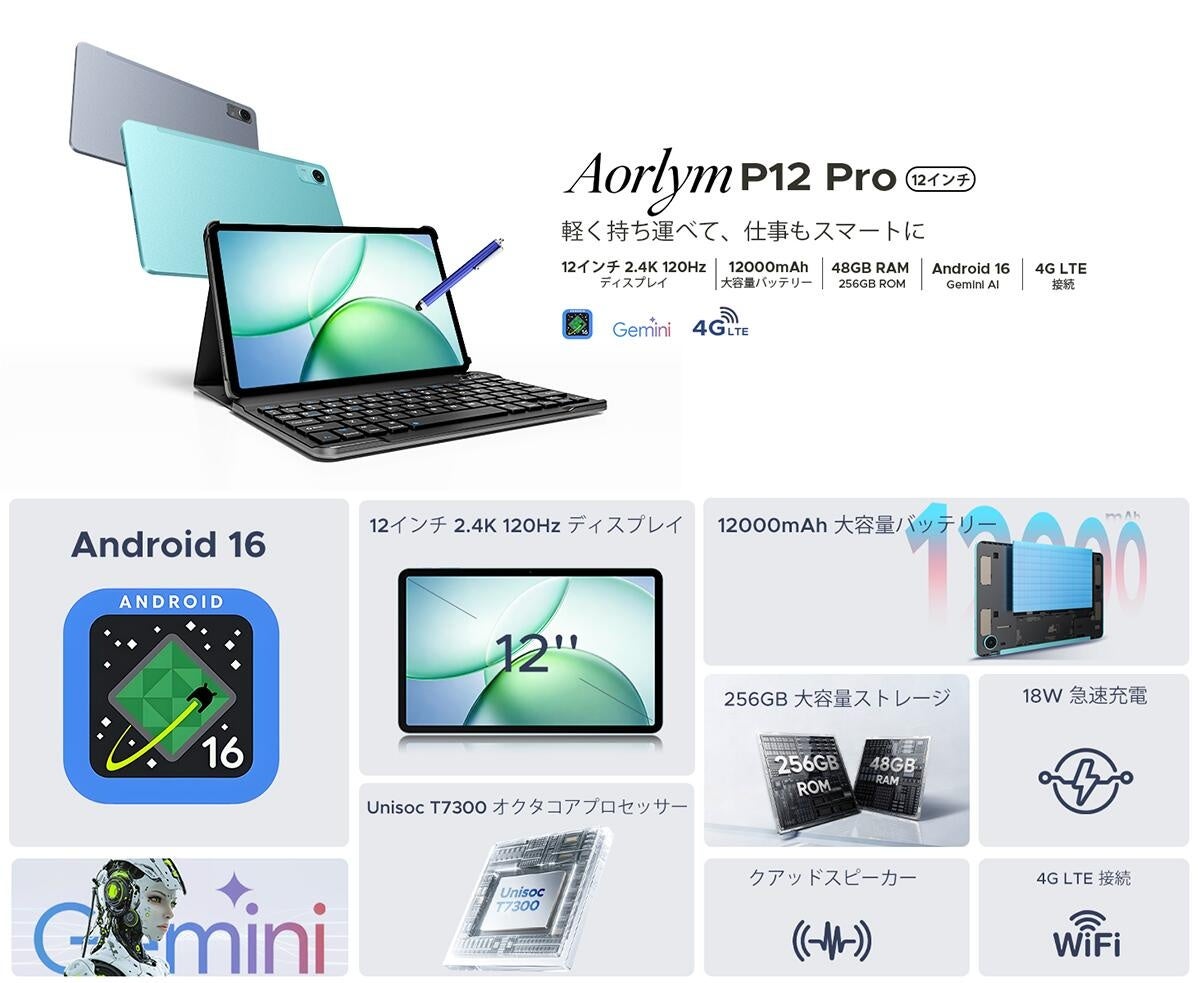 AORLYM、12インチタブレット「P12PRO」を24％OFFで販売開始 - 画像2