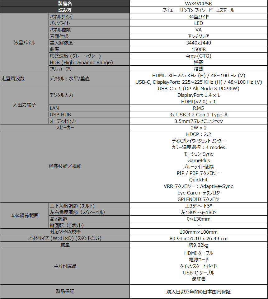 ASUS、96W給電対応の34型曲面モニターなどビジネス向け2機種を発表 - 画像6