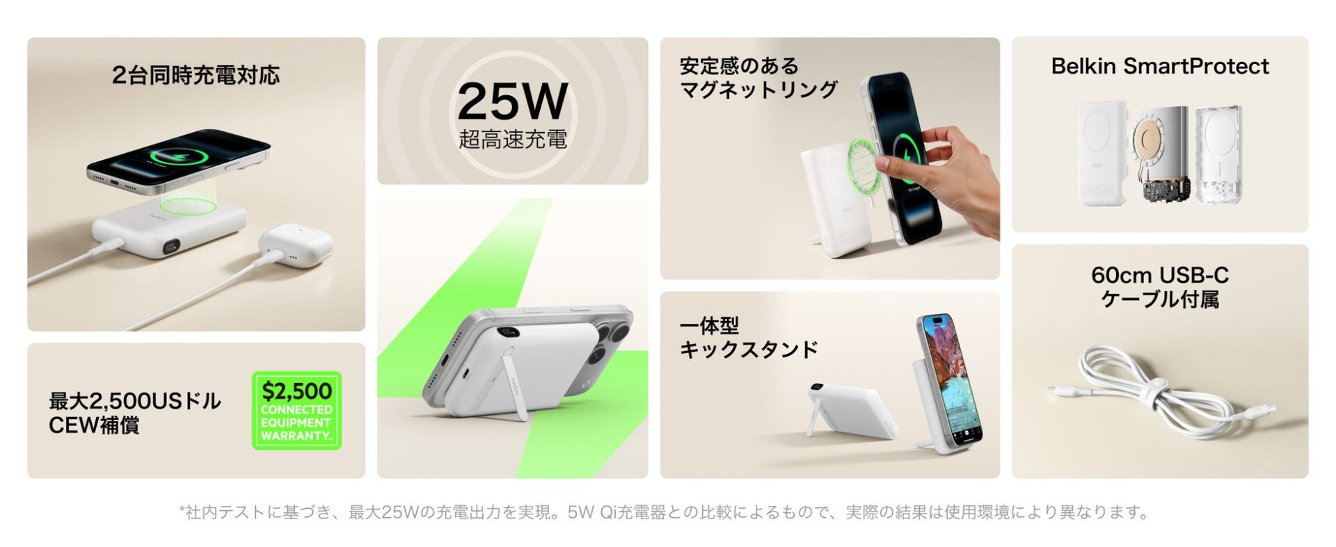 Belkin、Qi2 25W認証の高速充電対応など10000mAhモバイルバッテリー2種を発売｜薄型で持ち運びに優れたマグネット式モデル