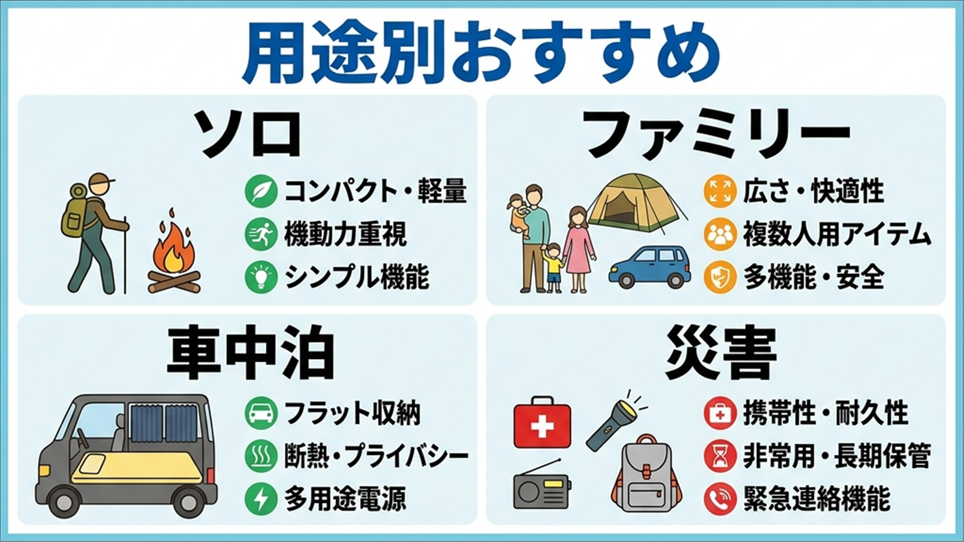 BougeRV用途別おすすめモデル比較表