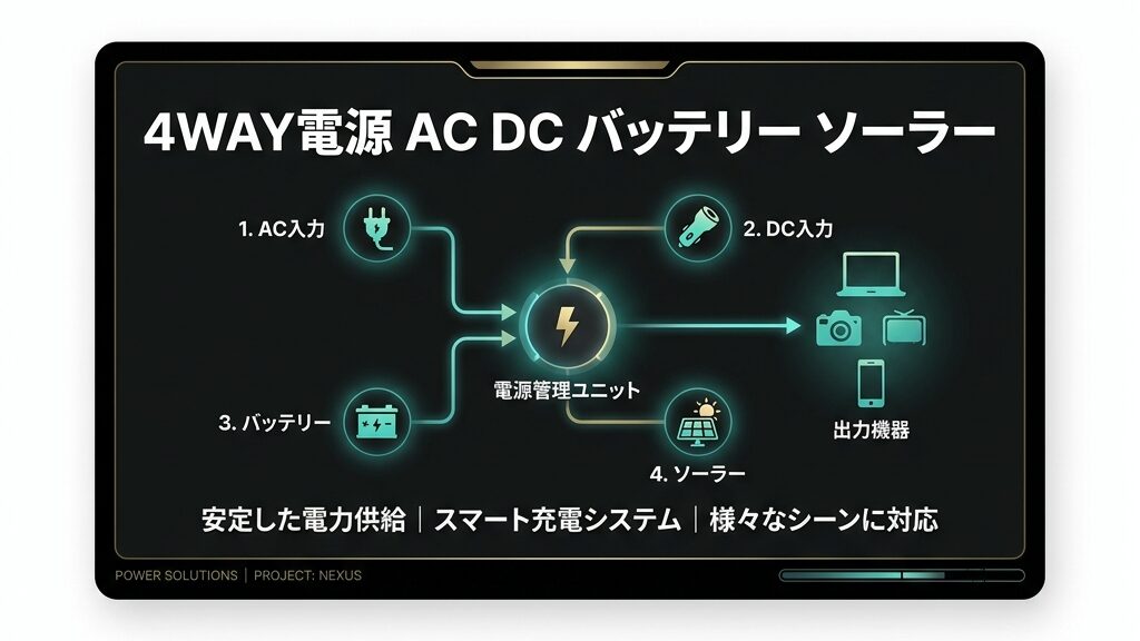 BougeRV CRH20 4WAY電源 AC DC バッテリー ソーラー ダークUI風