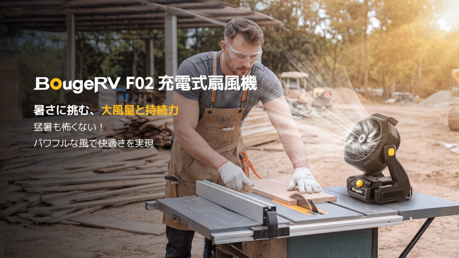 BougeRV、最大7.5m/sの風速を実現した充電式扇風機「F02」を発売