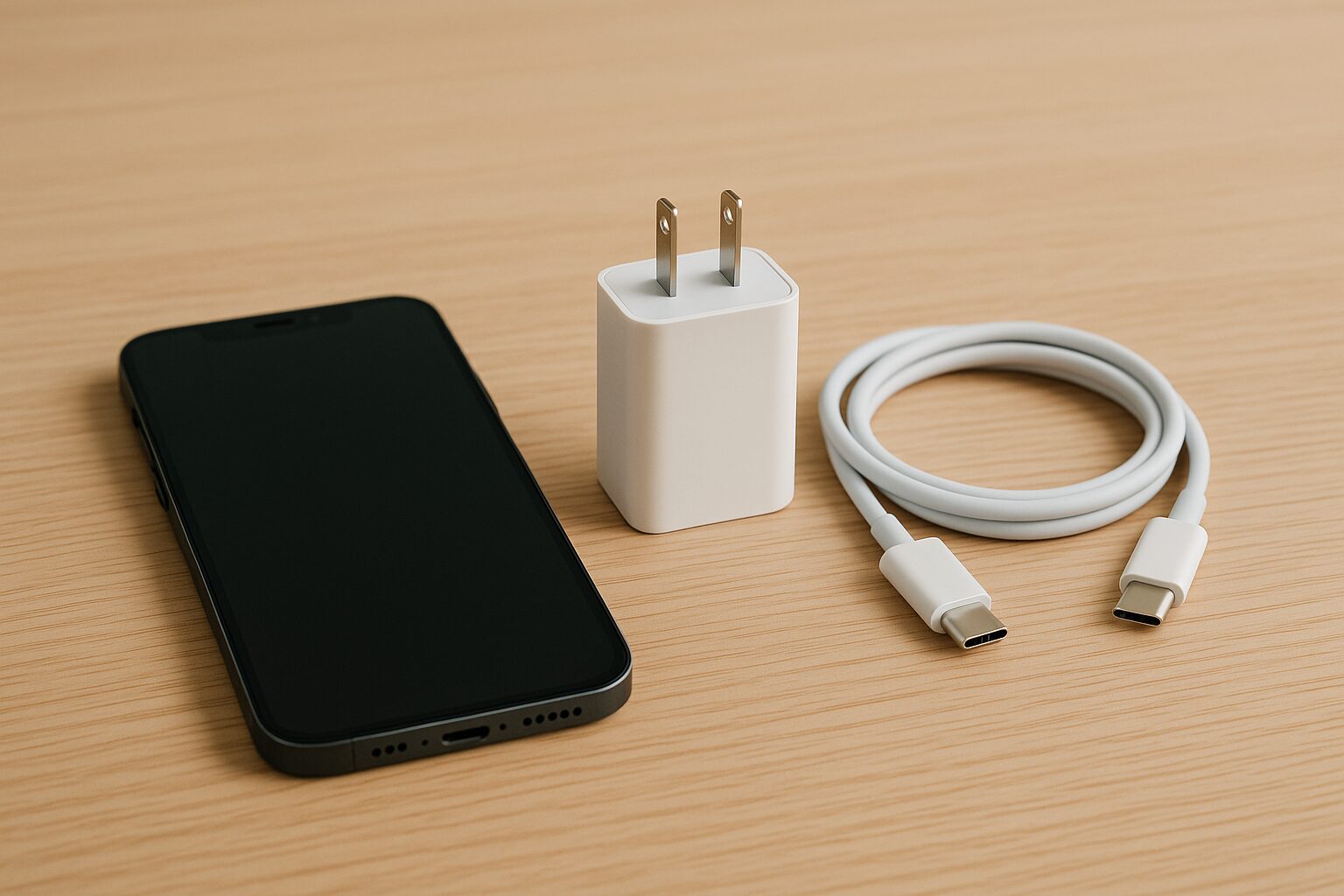 スマートフォンと充電器ケーブル