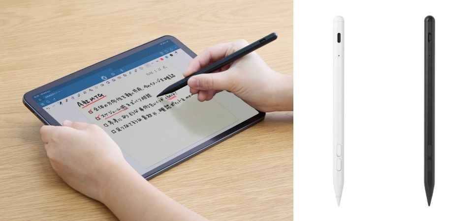 エレコム、ショートカットボタン搭載のiPad用アクティブタッチペンを新発売 - 画像1