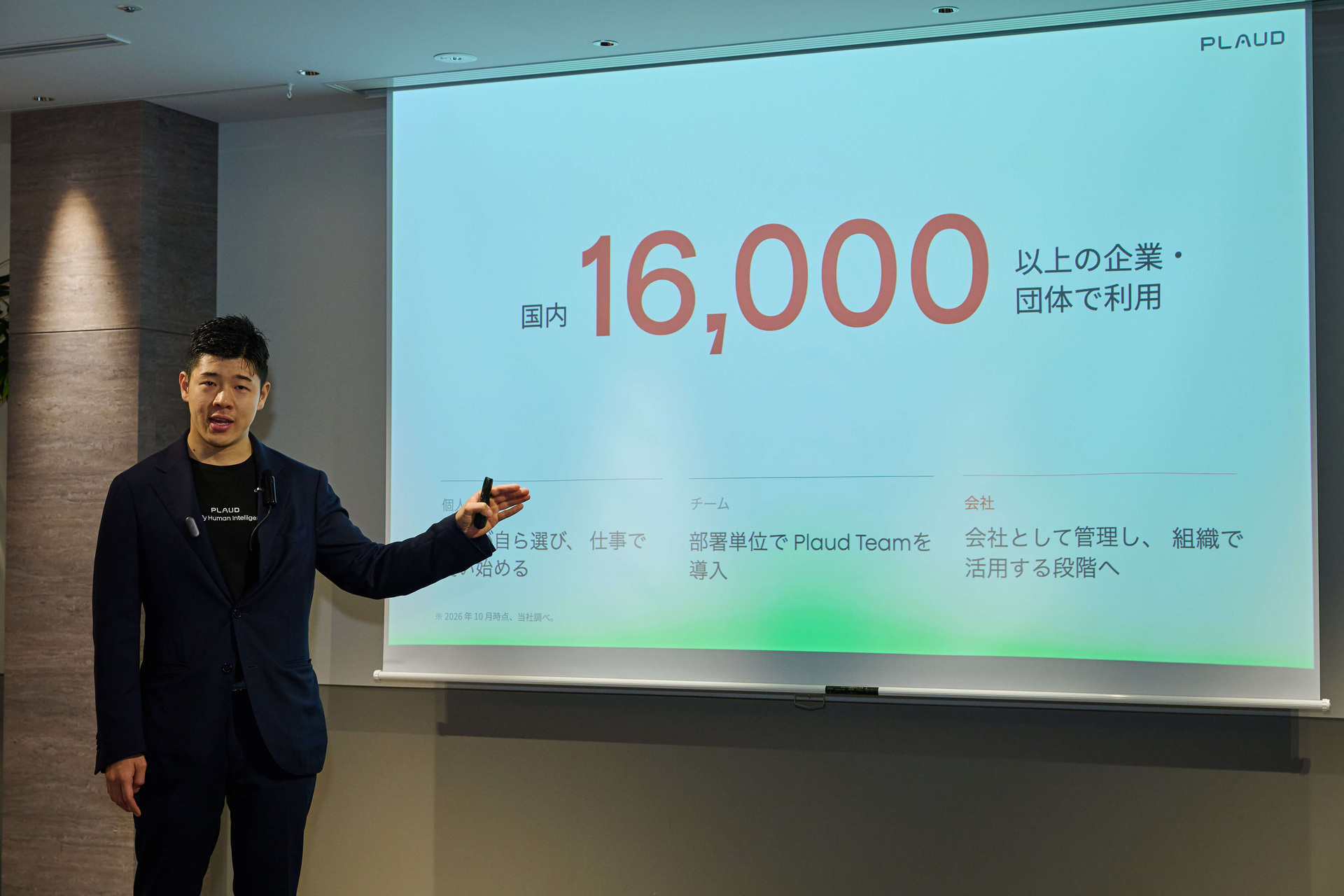 国内16,000以上の企業・団体と表示したスライドと登壇者