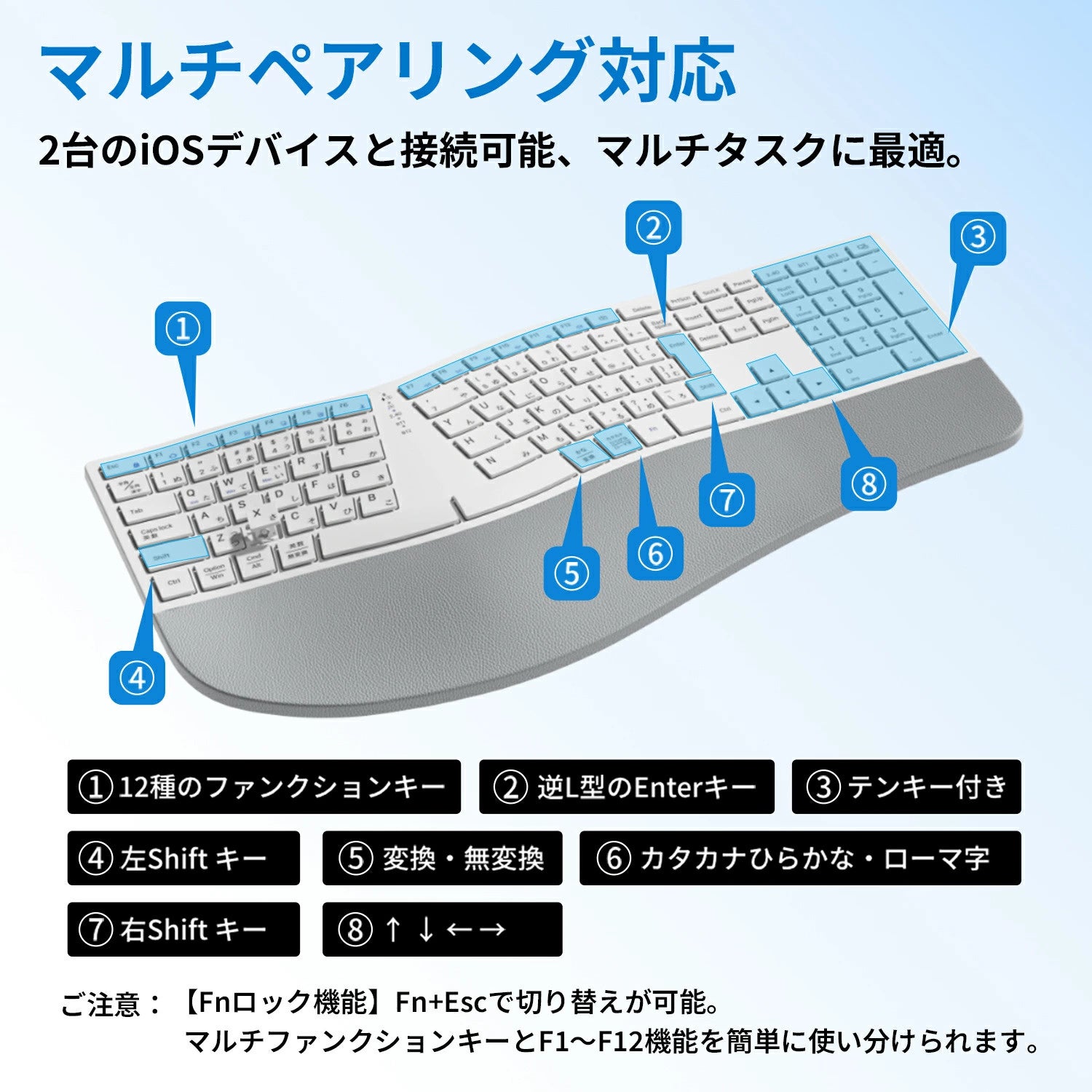 EWIN、手首の負担を軽減するエルゴノミクスワイヤレスキーボードを発売 - 画像4