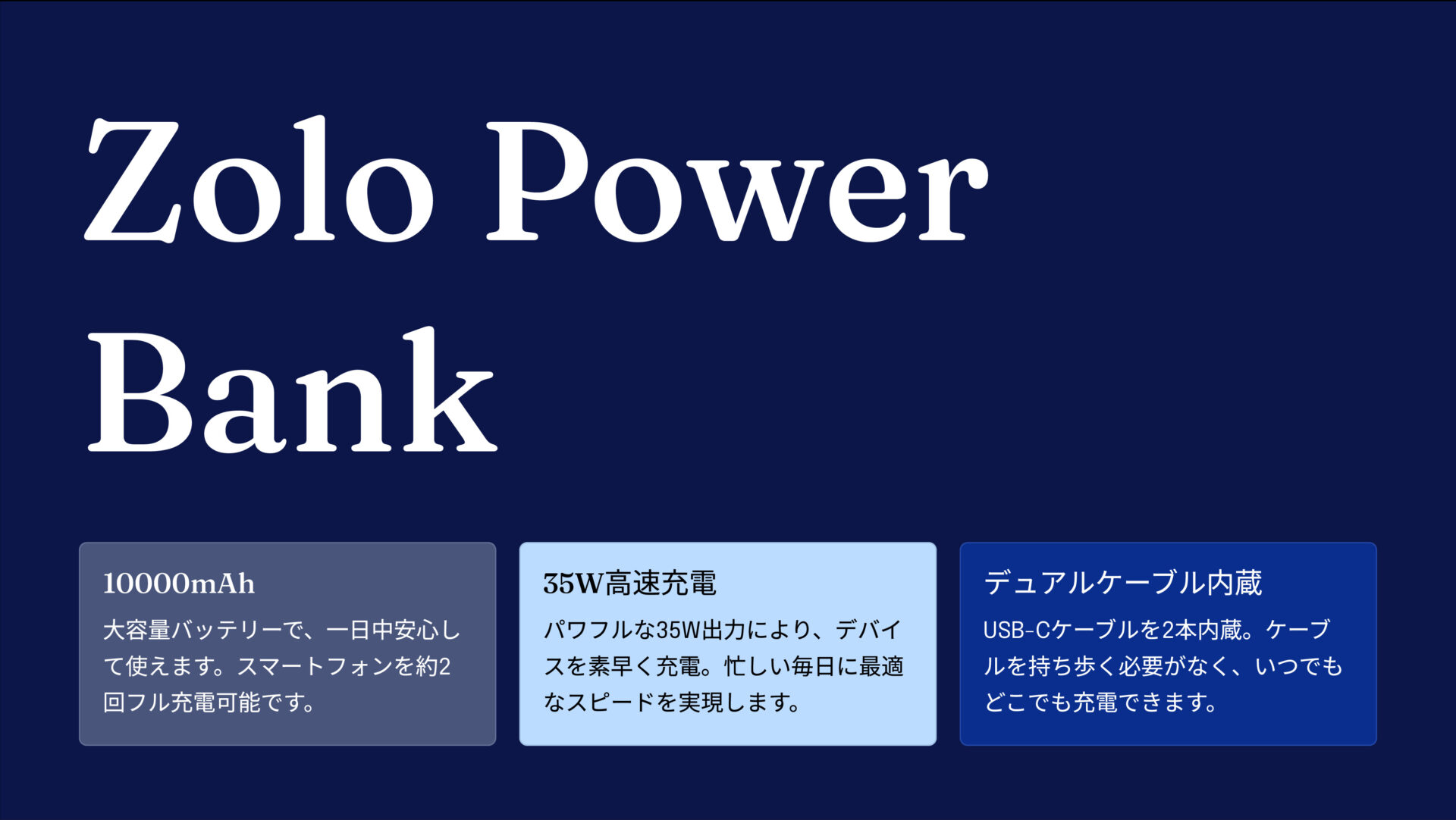 Zolo Power Bank (10000mAh, 35W, Built-In Dual USB-Cケーブル) のアイキャッチ画像