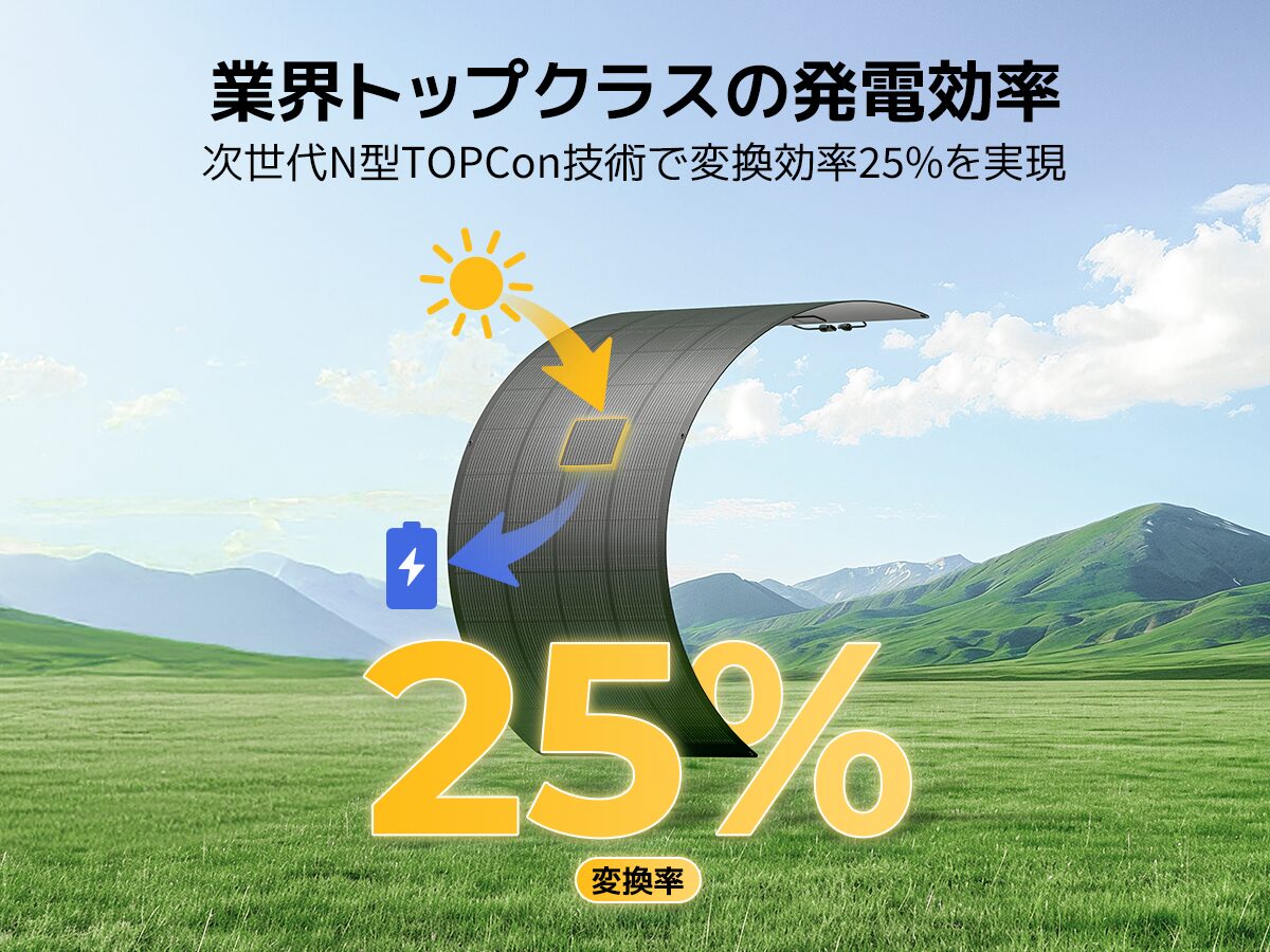 山と草原に設置されたN型TOPCon太陽光パネル 業界トップクラスの発電効率で変換効率25%を実現