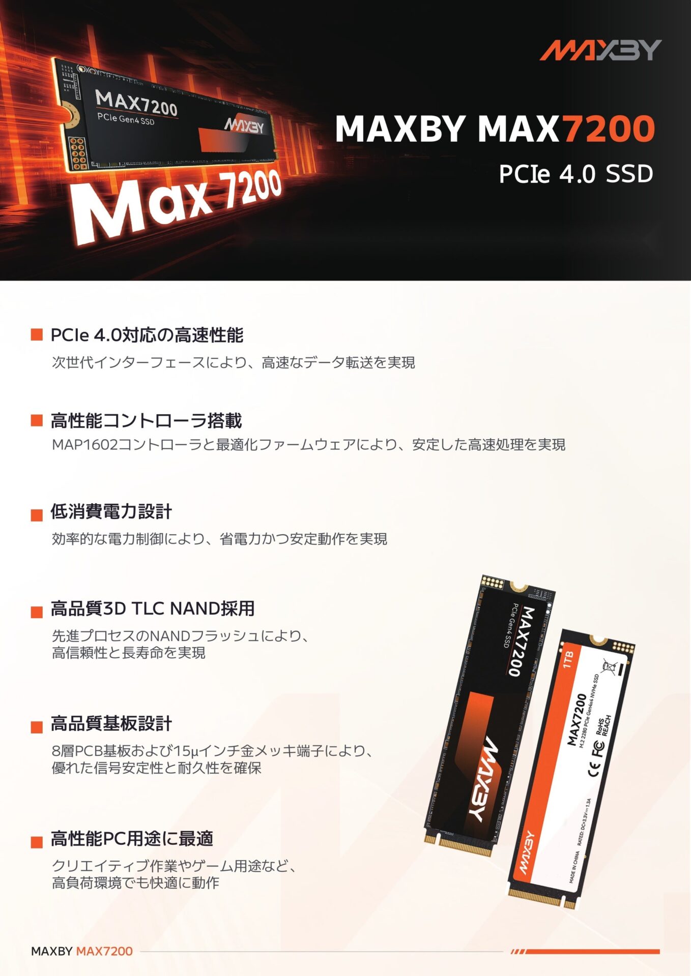 浜田電機、MAXBY製PCIe 4.0対応SSD「MAX7200-1TB」の店頭販売を開始｜MAXBY SSDのラインアップ拡充