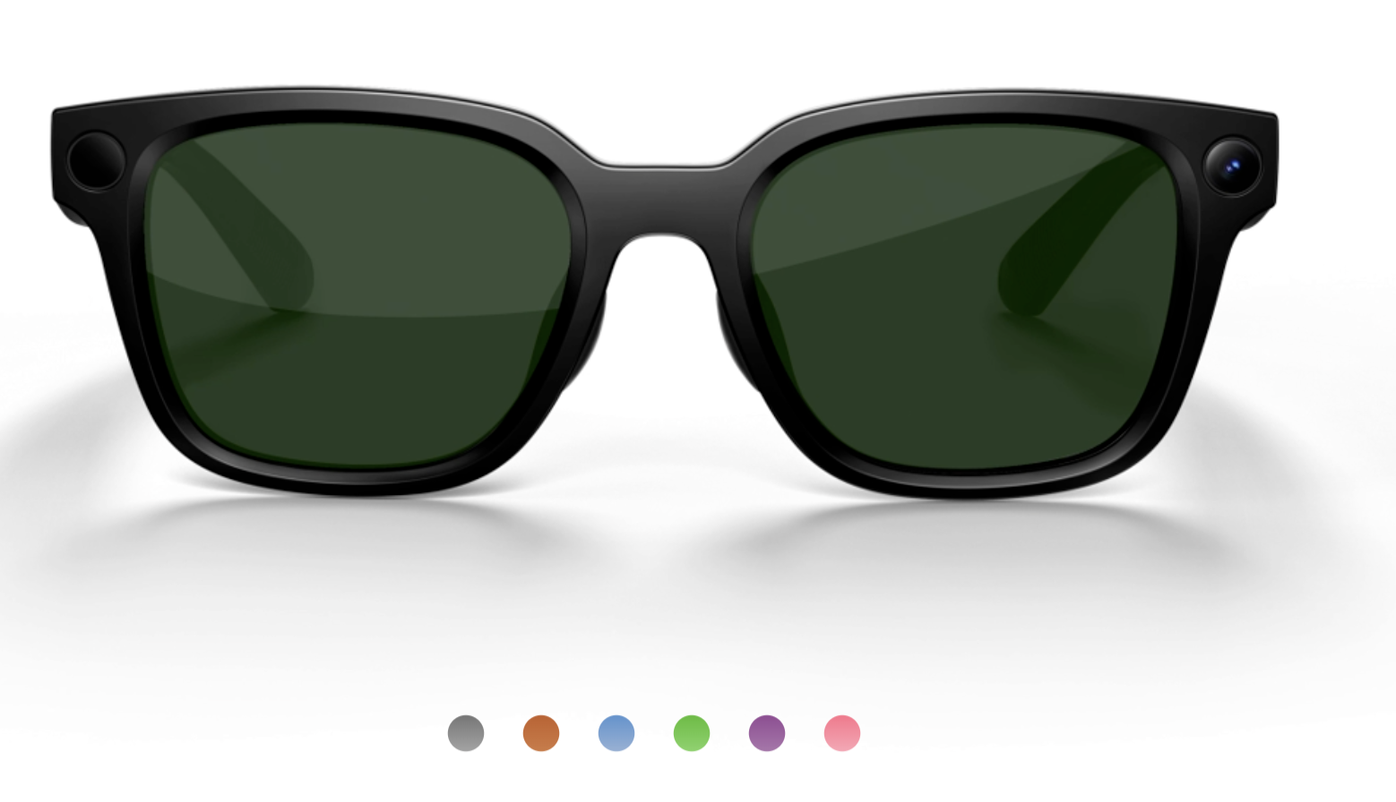 黒いRokid Ai Glasses Styleの正面と、下部に並ぶ調光レンズ6色