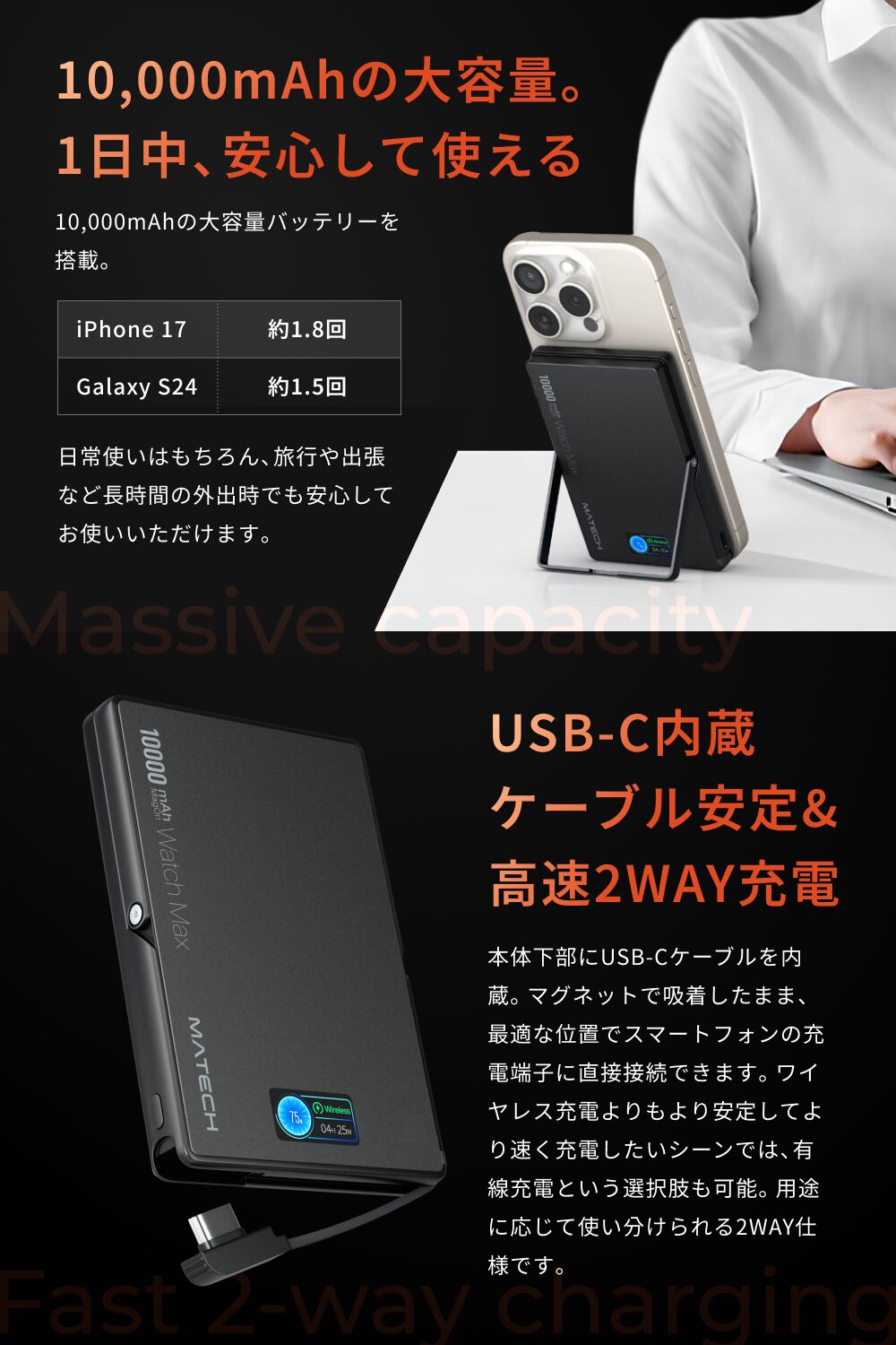 MATECH、Apple Watch充電対応の全部入りモバイルバッテリーを発売 - 画像3