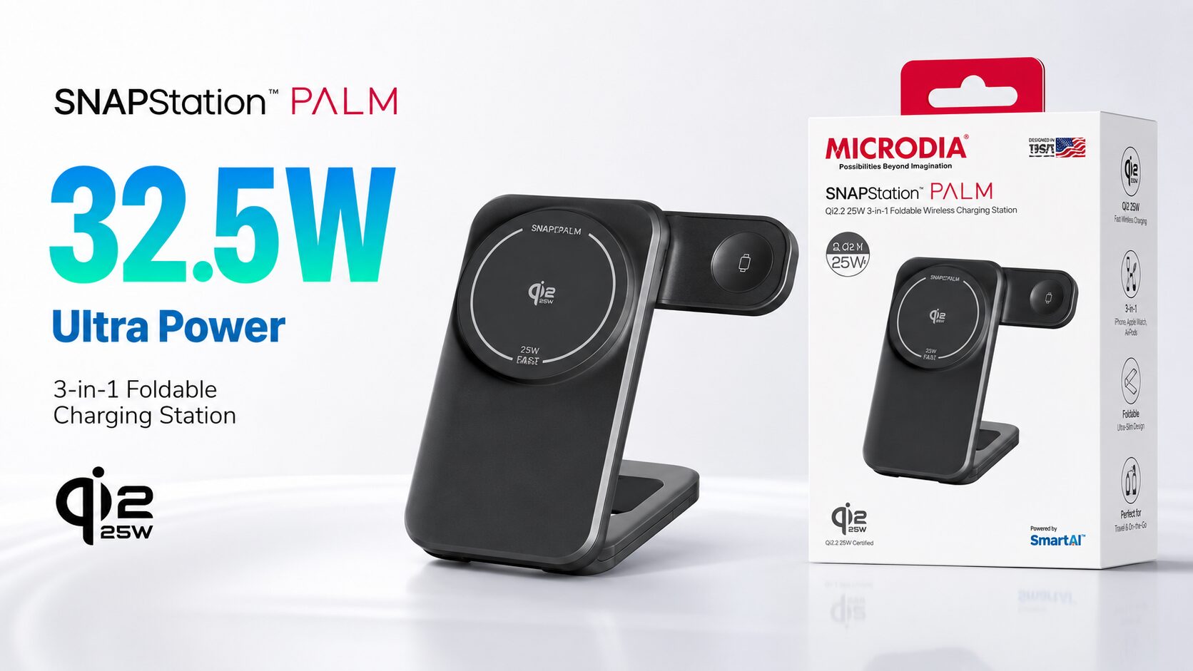 MICRODIA、Qi2.2対応の3-in-1折りたたみ式充電ステーションを発表 - 画像2