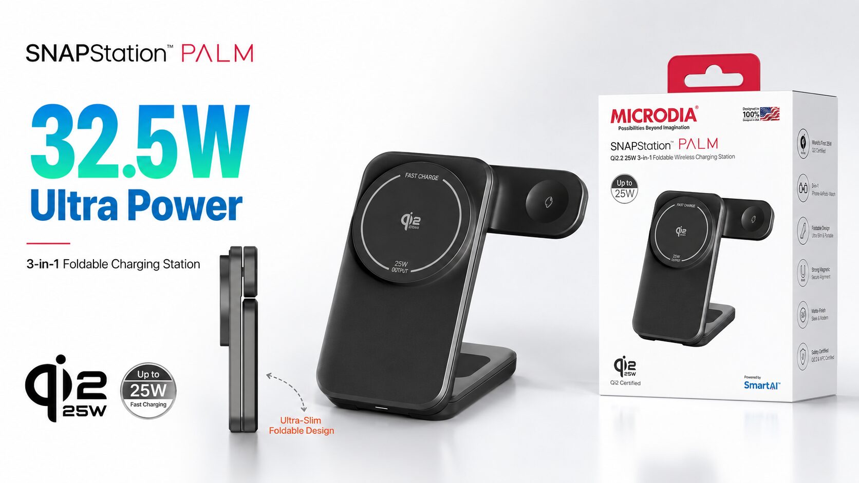 MICRODIA、Qi2.2対応の3-in-1折りたたみ式充電ステーションを発表 - 画像3