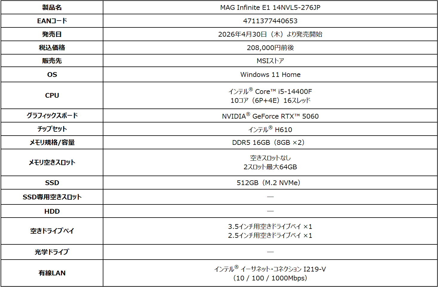 MSI、RTX 5060搭載のゲーミングデスクトップPC「MAG Infinite E1」を発売 - 画像4
