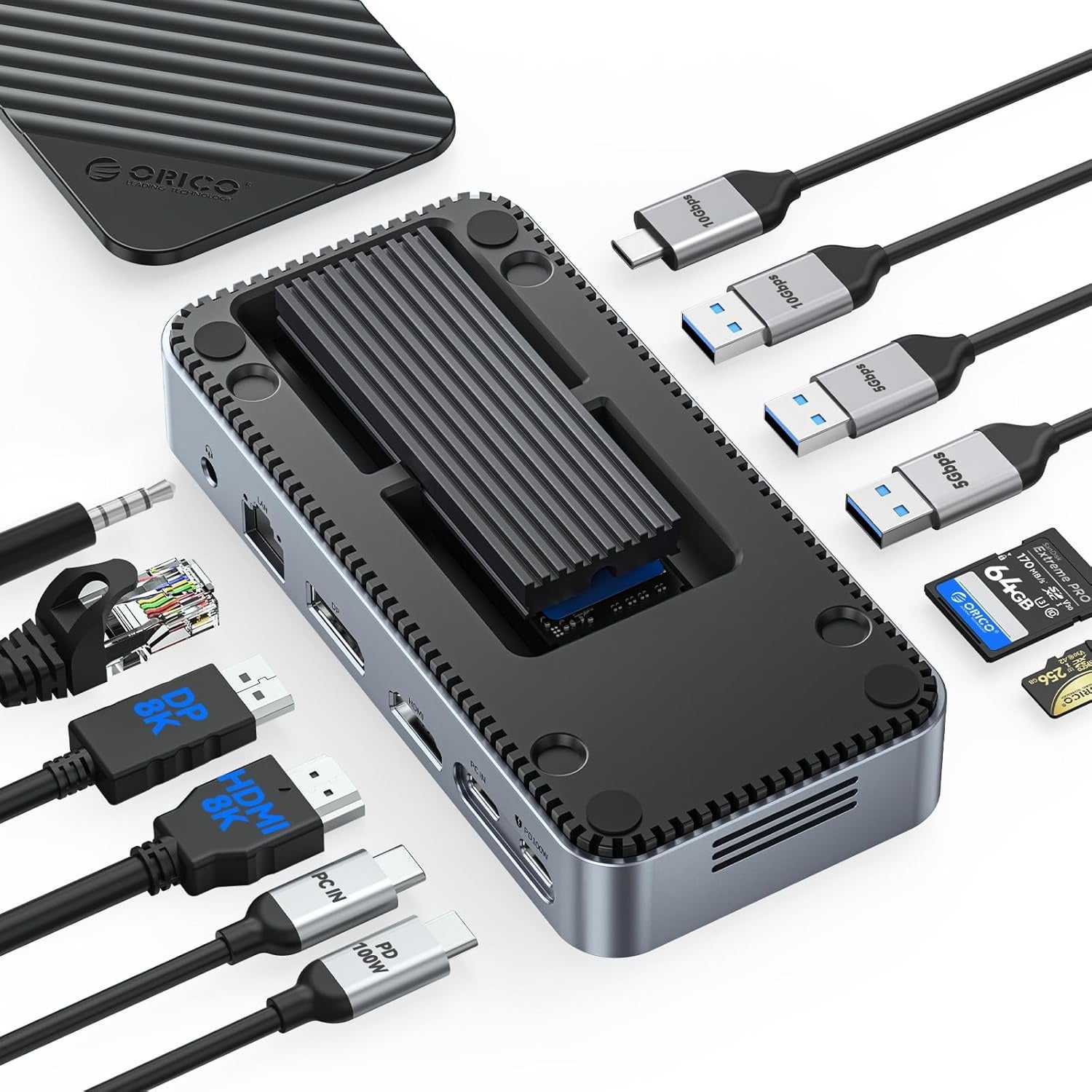 ORICO、SSDケース一体型の12-in-1 USB-Cドッキングステーション