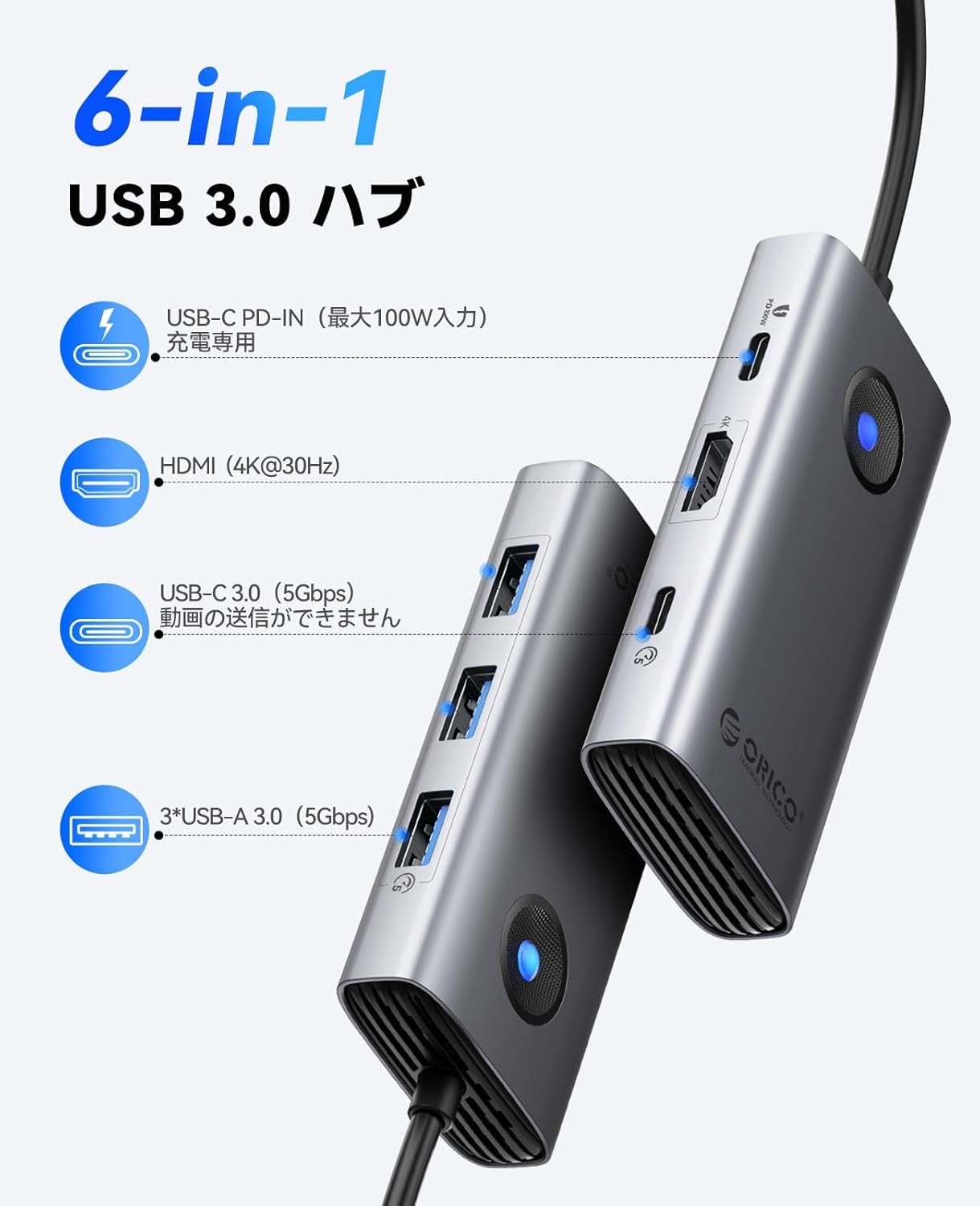ORICO、4K出力・100W充電対応の6-in-1 USB-Cハブを発表 - 画像2