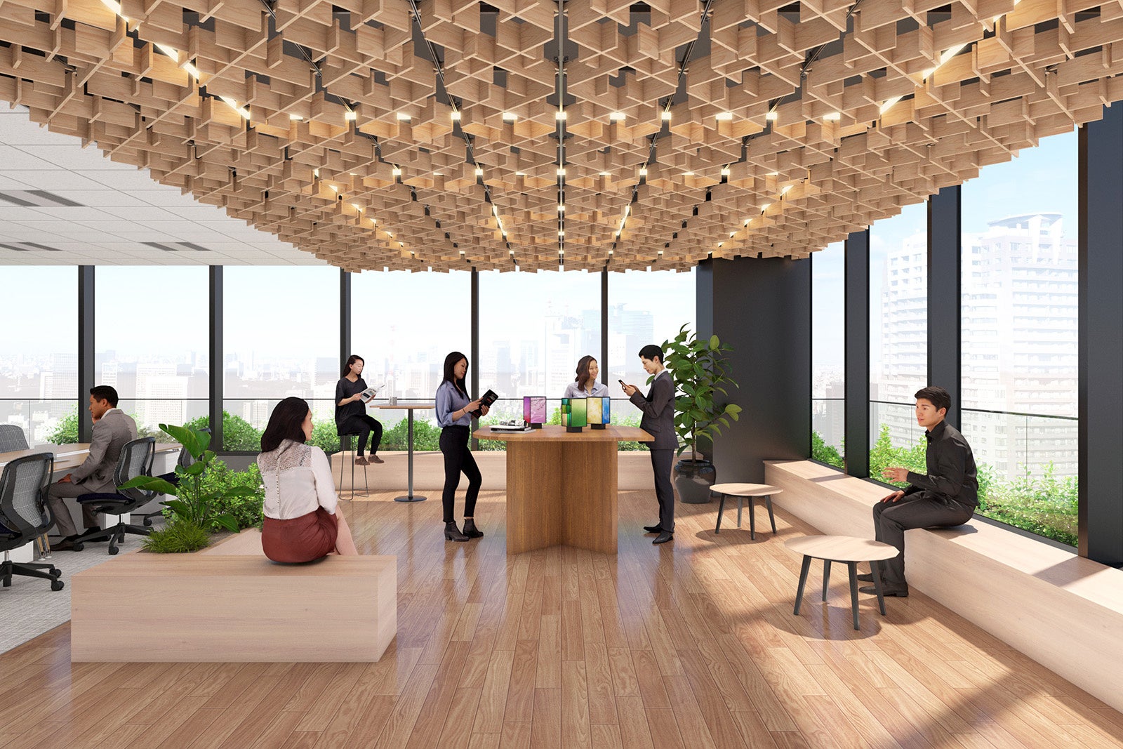 パナソニック、システム天井用「国産木材格子ルーバー」を三菱地所設計と共同開発 - 画像2