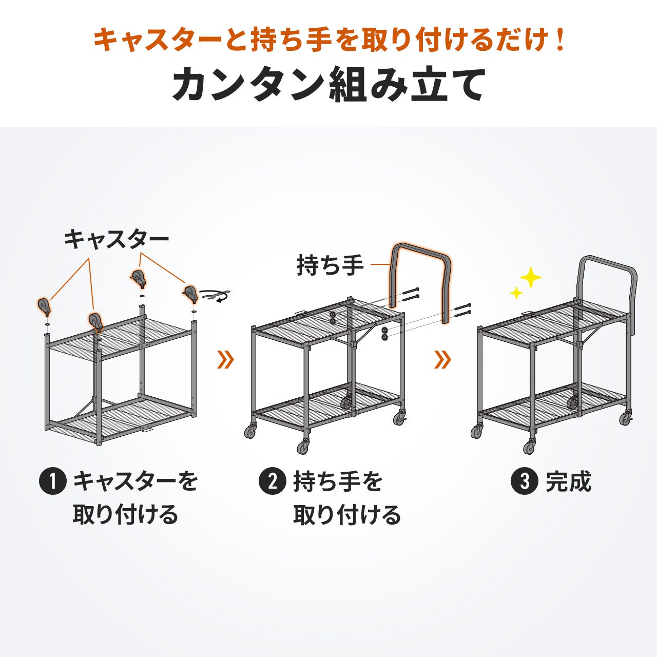 サンワダイレクト、耐荷重160kgの折りたたみ式2段スチールワゴンを発売 - 画像11