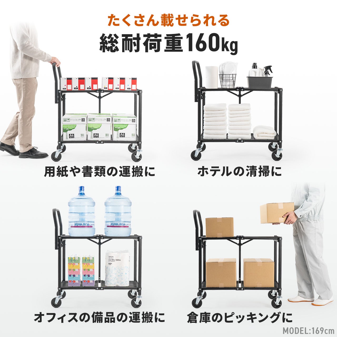 サンワダイレクト、耐荷重160kgの折りたたみ式2段スチールワゴンを発売 - 画像5