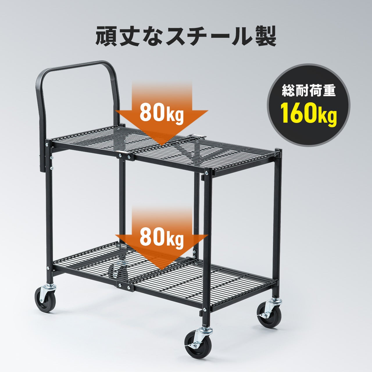 サンワダイレクト、耐荷重160kgの折りたたみ式2段スチールワゴンを発売 - 画像6