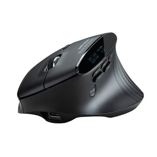 サンワダイレクト、液晶画面を搭載した多機能エルゴマウスを発売｜液晶画面でステータスを可視化