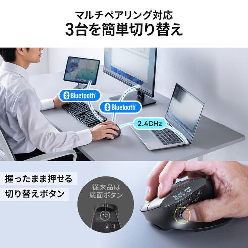 サンワダイレクト、液晶画面を搭載した多機能エルゴマウスを発売|製品概要と販売価格