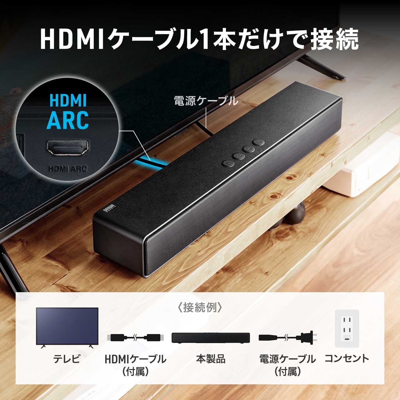 サンワダイレクト、HDMI接続対応の幅50cmコンパクトサウンドバーを発売 - 画像4