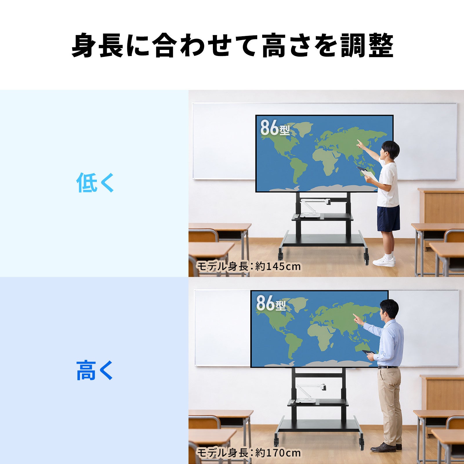 サンワサプライ、100型対応の手動上下昇降ディスプレイスタンドを発売 - 画像11