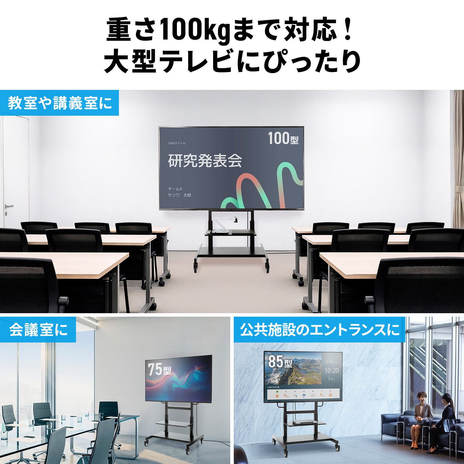 サンワサプライ、100型対応の手動上下昇降ディスプレイスタンドを発売 - 画像7