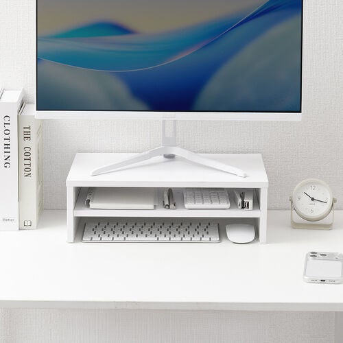 サンワダイレクト、収納力に優れた2段式木製モニター台を発売 - 画像2