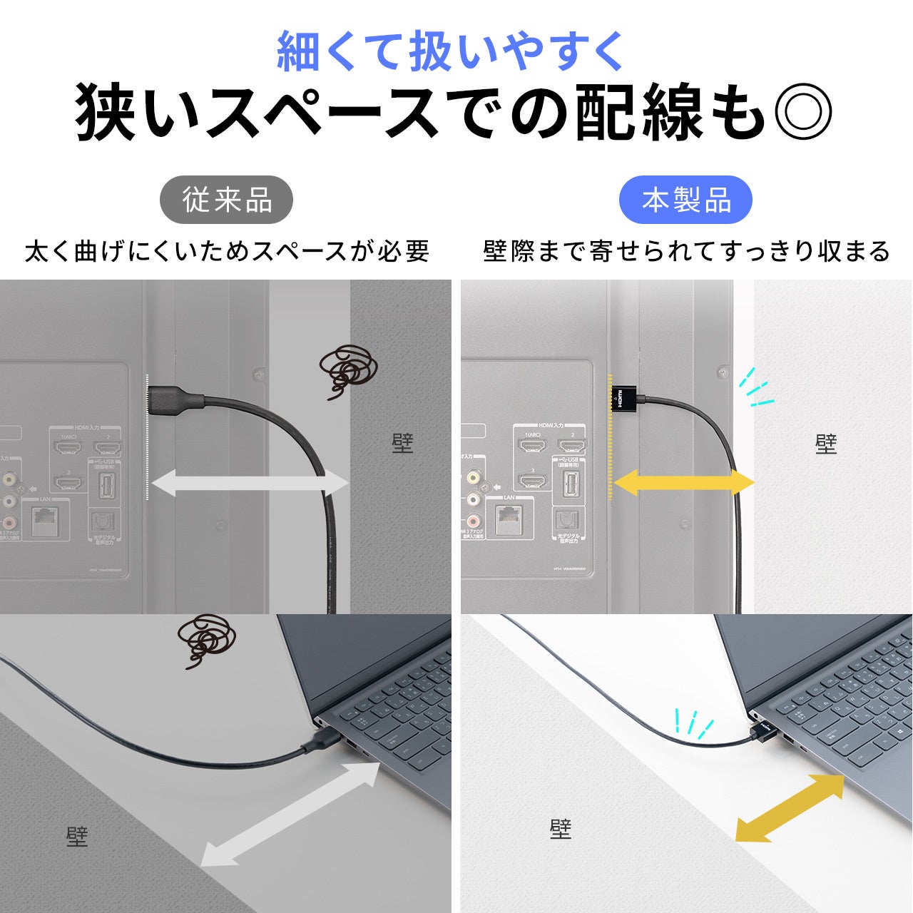 サンワダイレクト、配線しやすい極細設計のHDMIケーブルを発売 - 画像5
