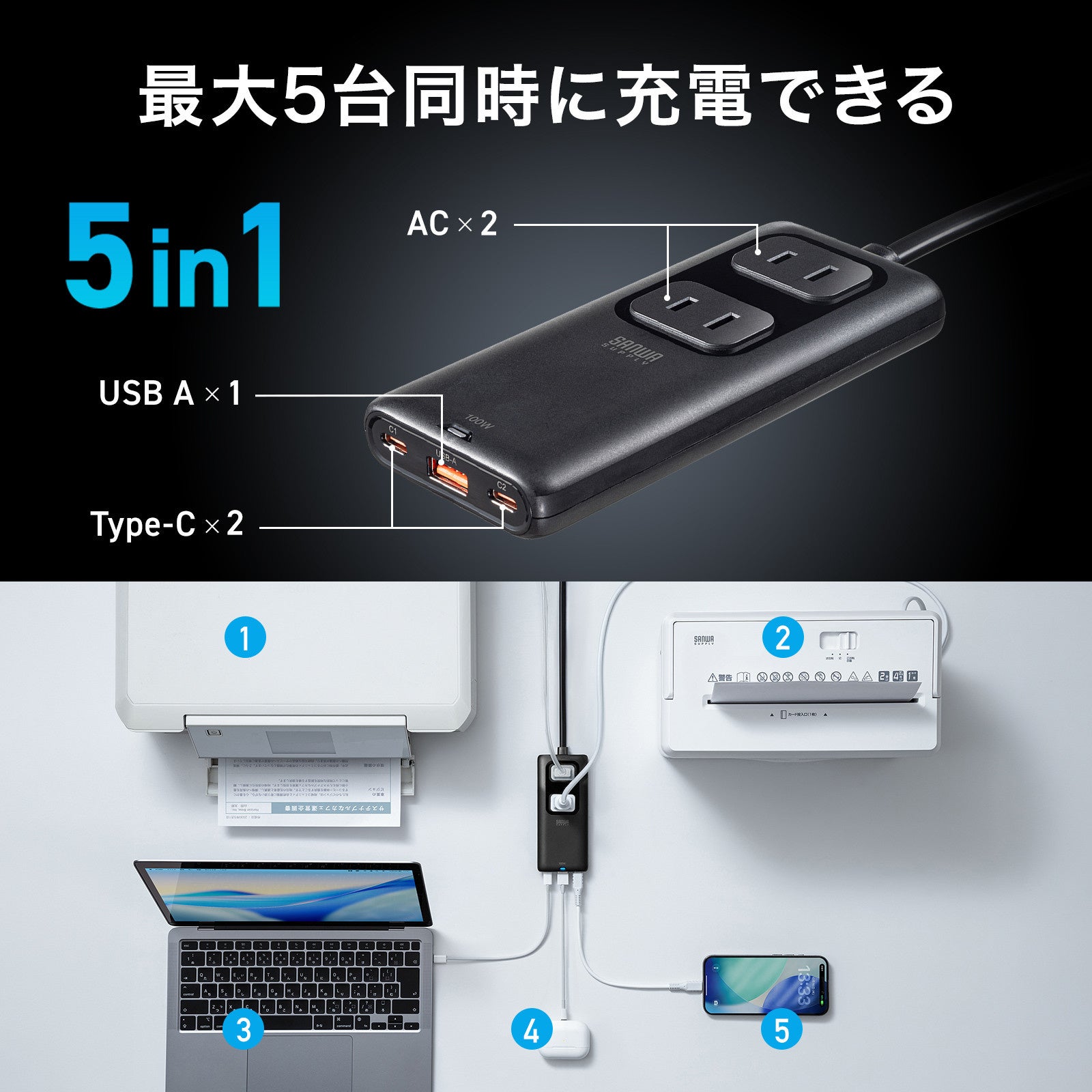 サンワサプライ、PD100W対応の超スリムなGaN電源タップを発売 - 画像3