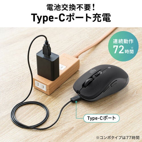 サンワダイレクト、USB-C充電対応の静音ワイヤレスマウス3種を発売｜製品ラインアップと価格