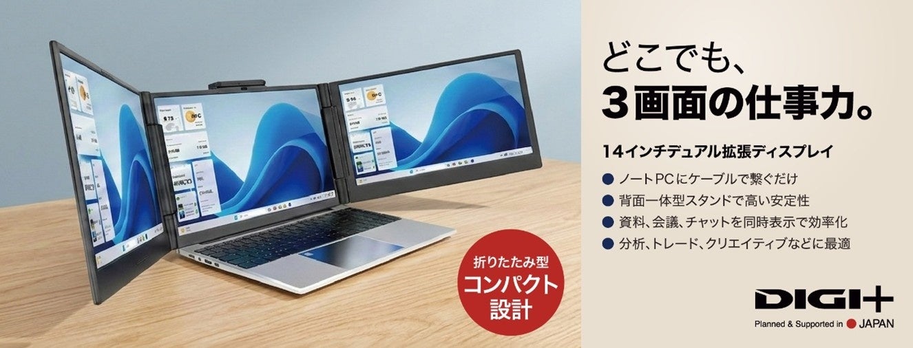 ソースネクスト、Makuakeで人気の14インチ拡張ディスプレイを発売｜ノートPCをトリプルディスプレイ環境へ拡張