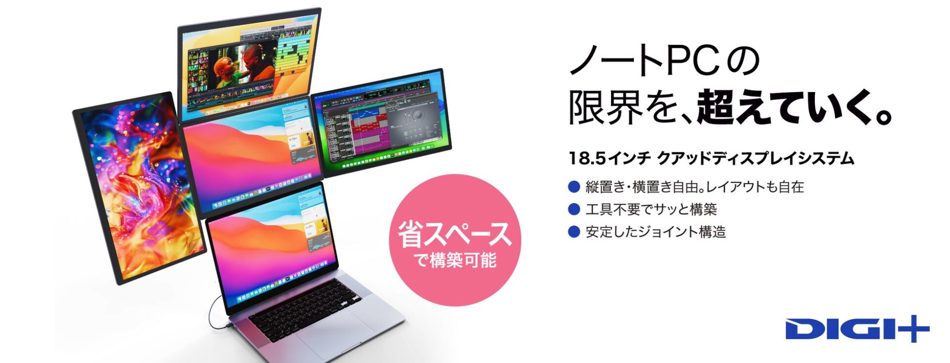 ソースネクスト、最大5画面を実現する「DIGI+クアッドディスプレイシステム」をMakuakeで発売 - 画像1