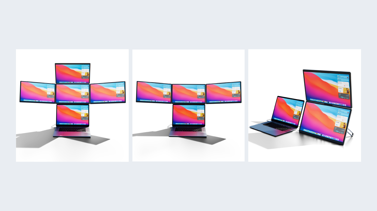 ソースネクスト、最大5画面を実現する「DIGI+クアッドディスプレイシステム」をMakuakeで発売｜DIGI+18.5インチクアッドディスプレイシステムの概要
