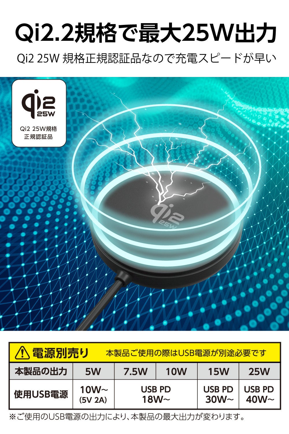 多摩電子工業、最大25W出力のQi2.2対応ワイヤレス充電器を発売 - 画像3