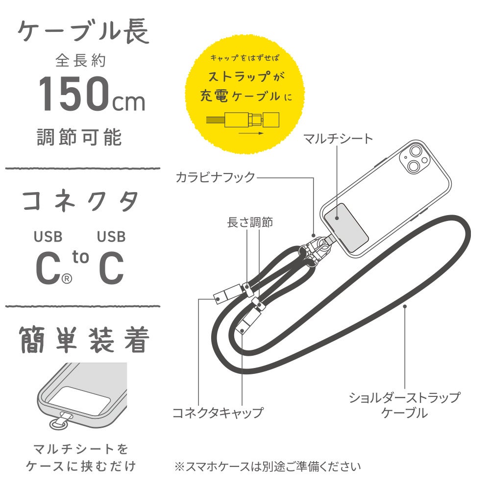 多摩電子工業、USB-Cケーブル一体型のショルダーストラップを発売 - 画像5