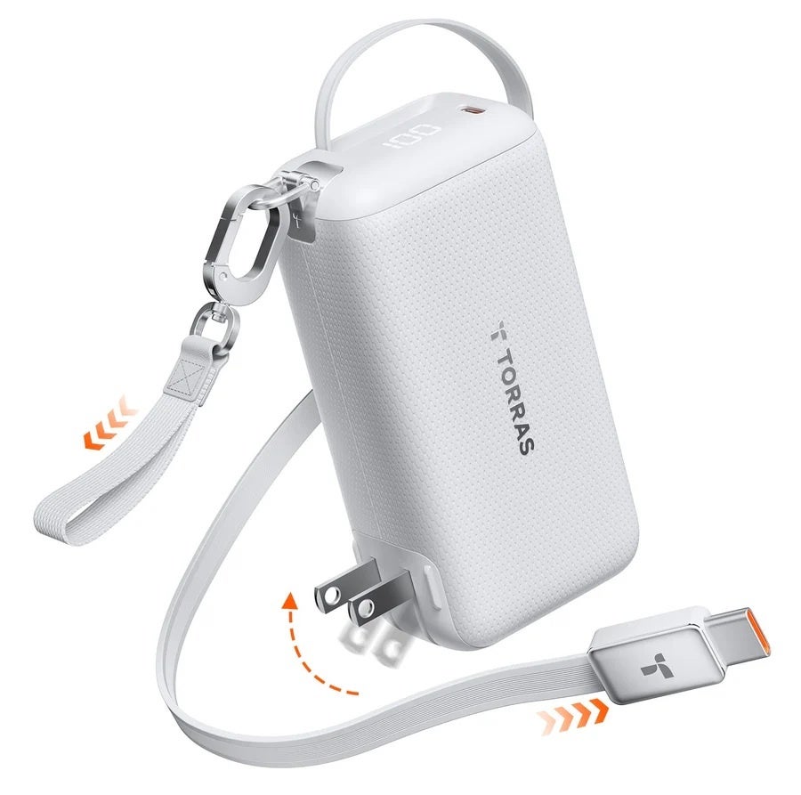 TORRAS、1mケーブル内蔵の45W急速充電器兼モバイルバッテリーを発売 - 画像1