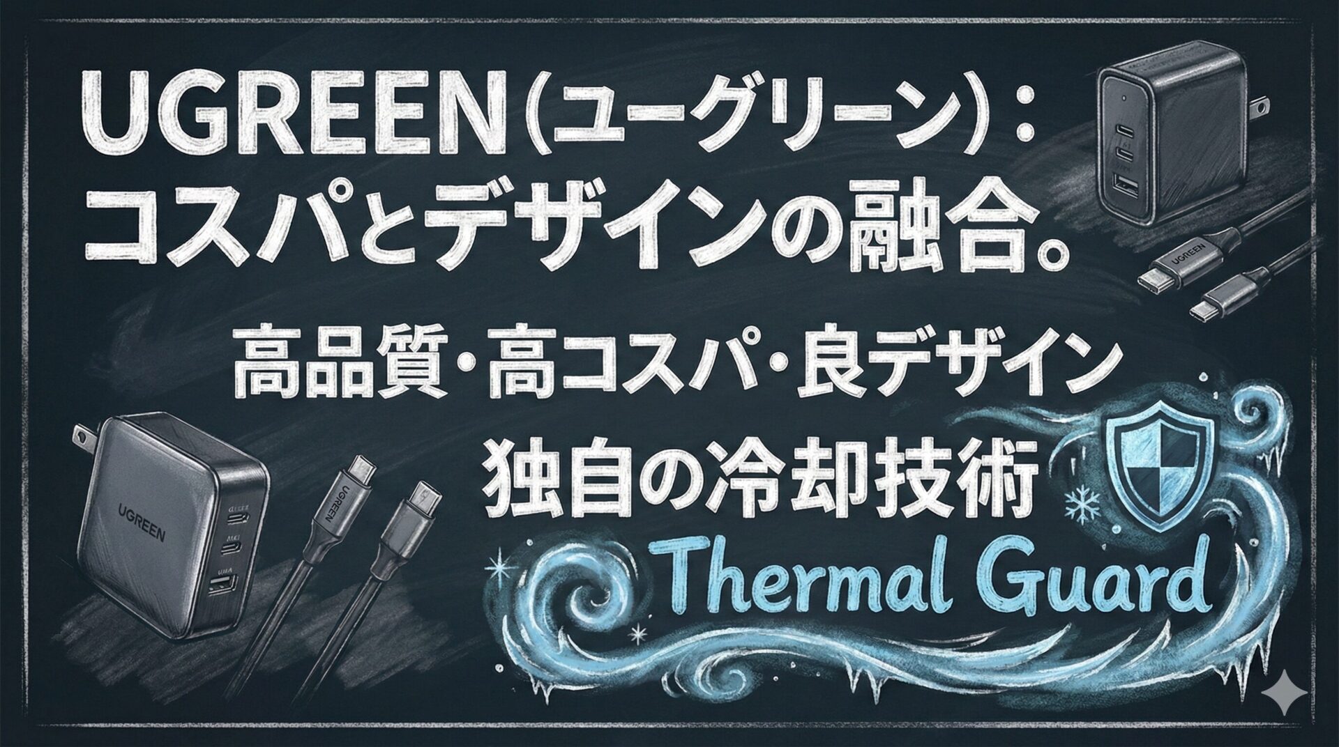 UGREEN製充電器とUSB-Cケーブル 高品質高コスパ良デザイン 独自の冷却技術Thermal Guard